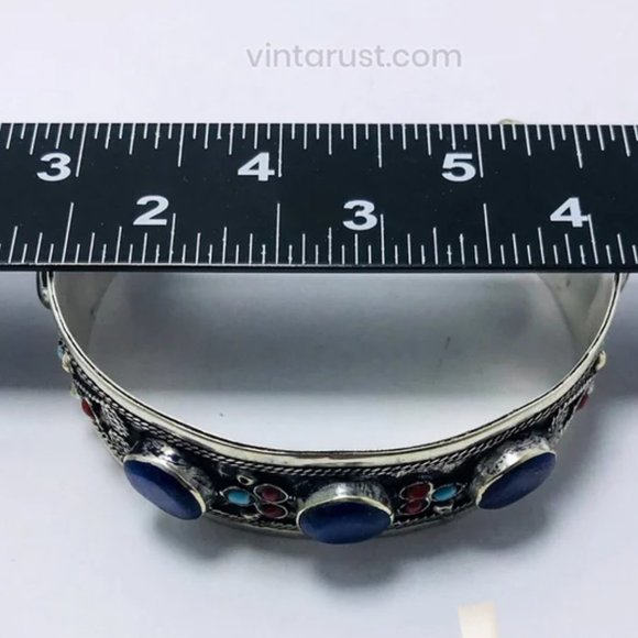 single Handmade Cuff Bracelet inlaid with Stones and Beads, Statement Cuff, Kuch - Picture 3 of 7